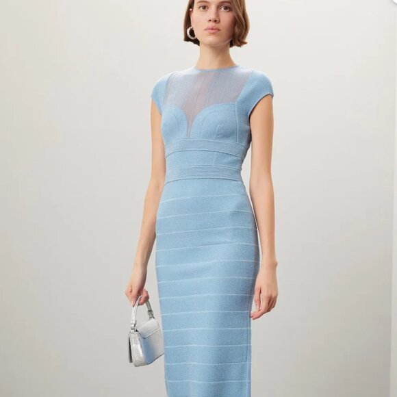 Herv Lger Sheer Bustier Gown Size XL MSRP $1590